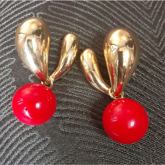 Zara Gold and Red Statement Earrings - Picture 9 of 9